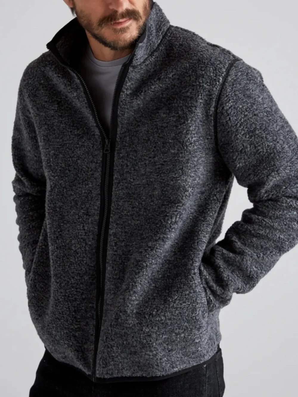 Men's Lucky Brand Solid Sherpa Full Zip Mock Neck